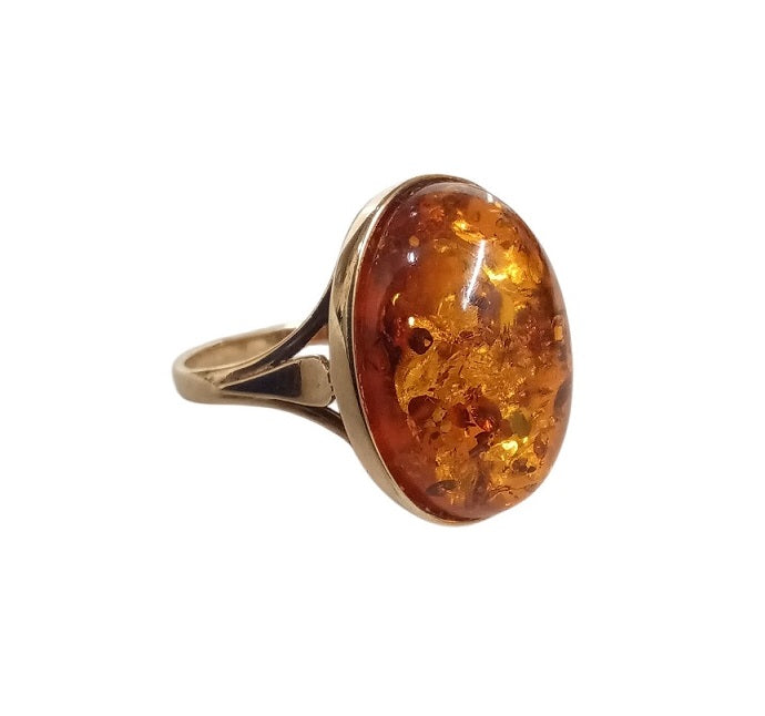 Pre Owned 9ct Yellow Gold Oval Amber Ring