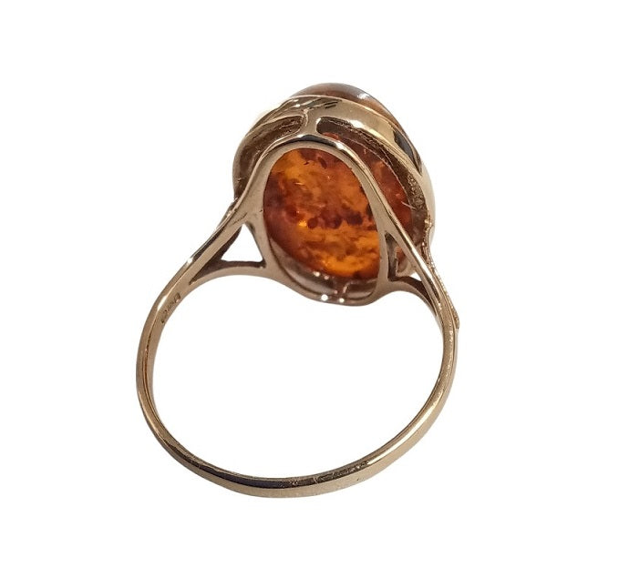 Pre Owned 9ct Yellow Gold Oval Amber Ring
