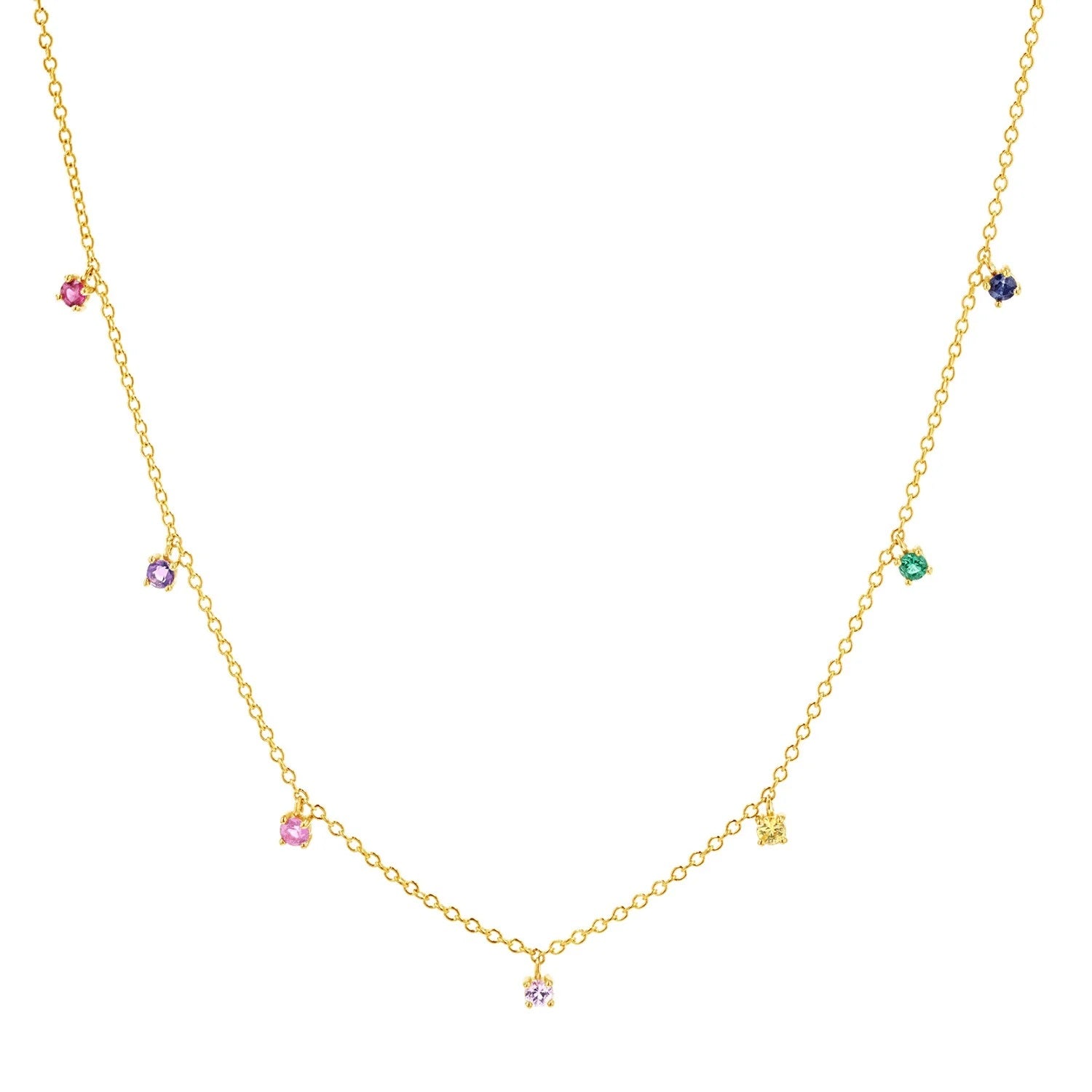 Yellow Gold On Silver Rainbow Multi Gemstone Necklace