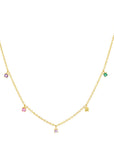 Yellow Gold On Silver Rainbow Multi Gemstone Necklace