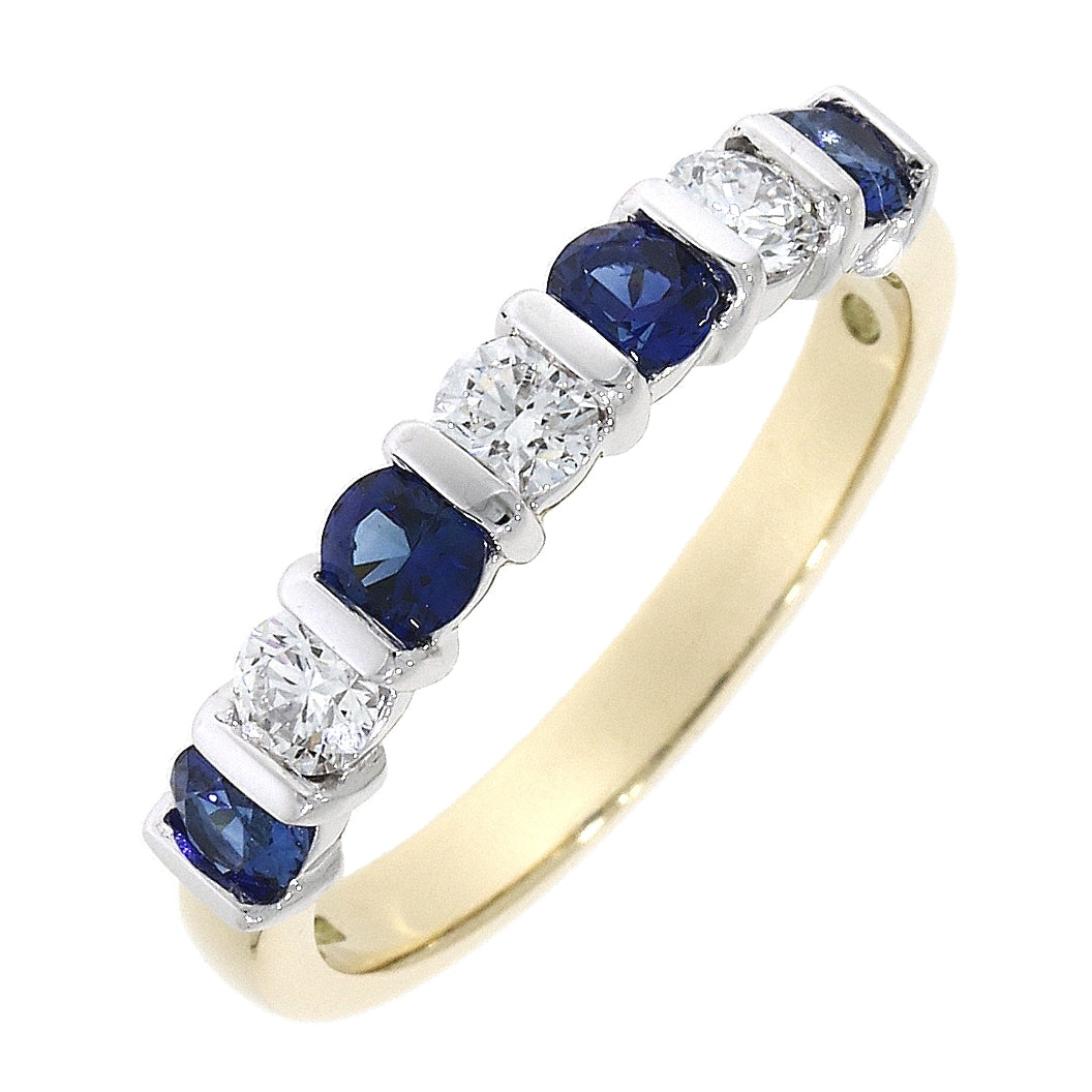 18ct Yellow Gold Sapphire &amp; Diamond Half Eternity Ring