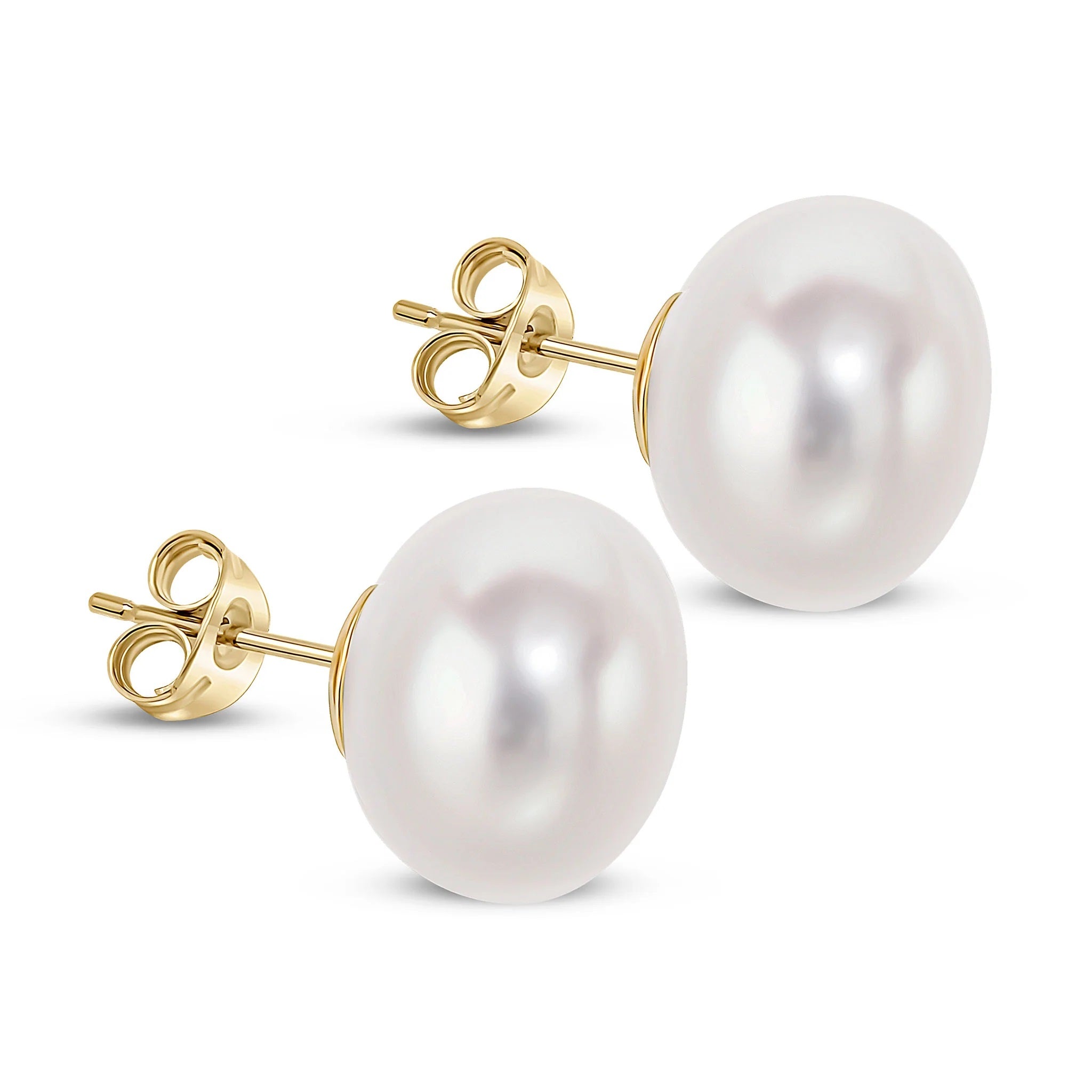 9ct Yellow Gold Large Freshwater Pearl Stud Earrings