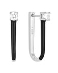 Sterling Silver Black Enamel U Hoop Earrings