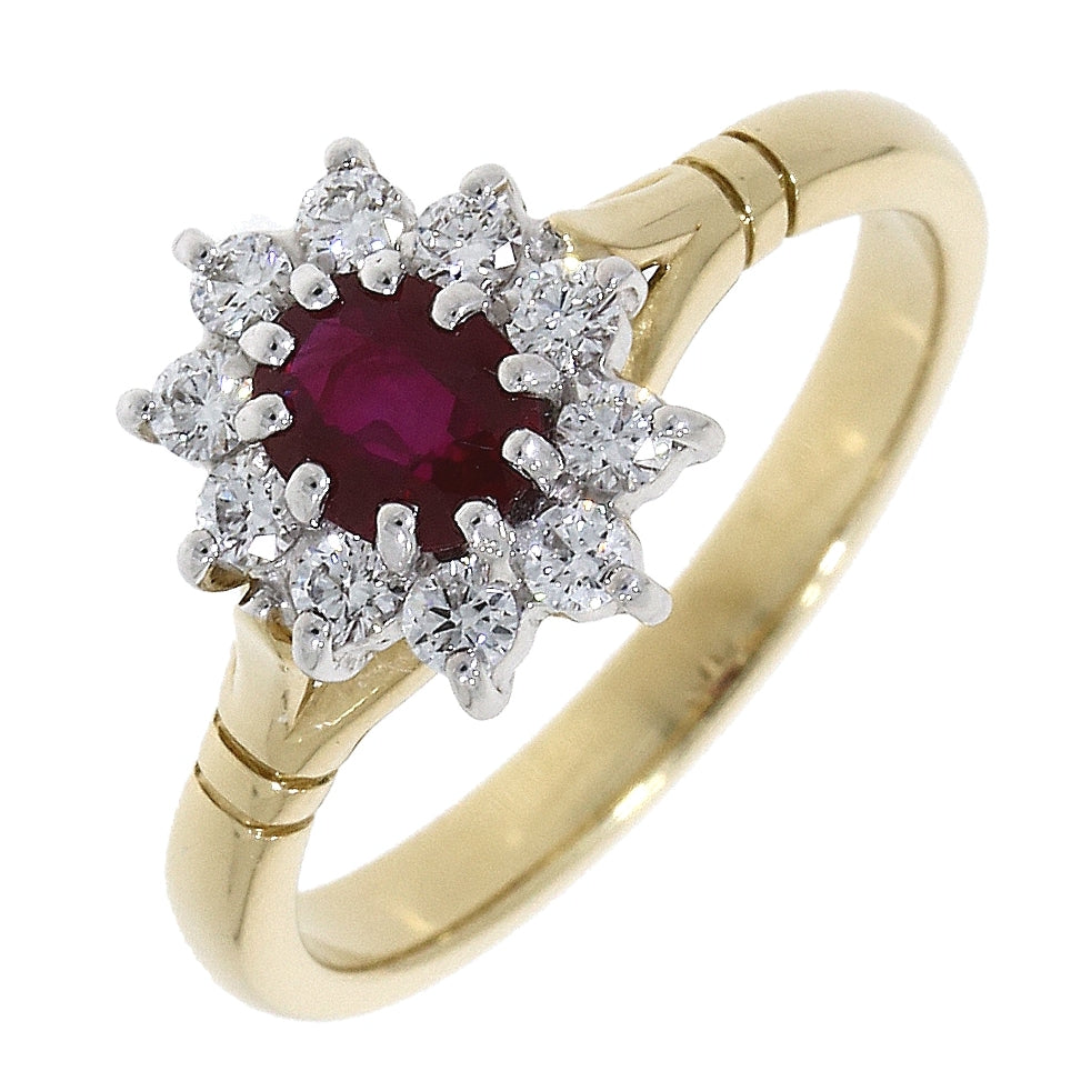 18ct Yellow Gold Ruby &amp; Diamond Cluster Ring