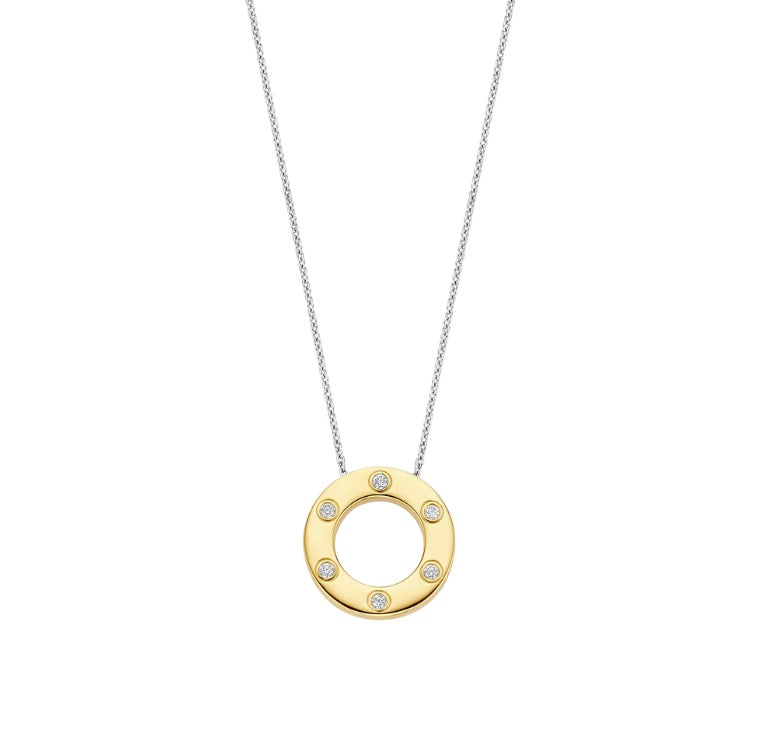 Sterling Silver 2 Colour Ti Sento Classic Zirconia Circle Necklace