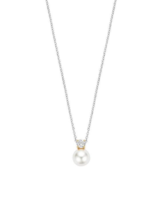 Sterling Silver 2 Colour Ti Sento Zirconia Pearl Necklace