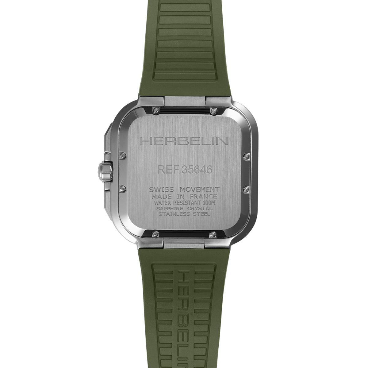 Gents Steel Green Cap Camarat Square Herbelin Chronograph Watch on Rubber Strap