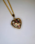 Pre Owned 9ct Yellow Gold Ruby & Diamond Heart Locket and Chain