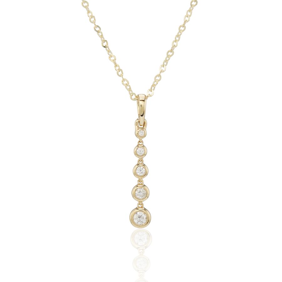 9ct Yellow Gold Diamond Bubble Drop Pendant Necklace