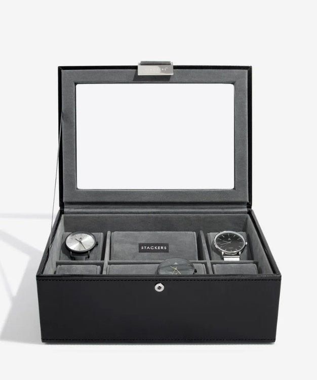 Black 8 Piece Glass Top Watch Box