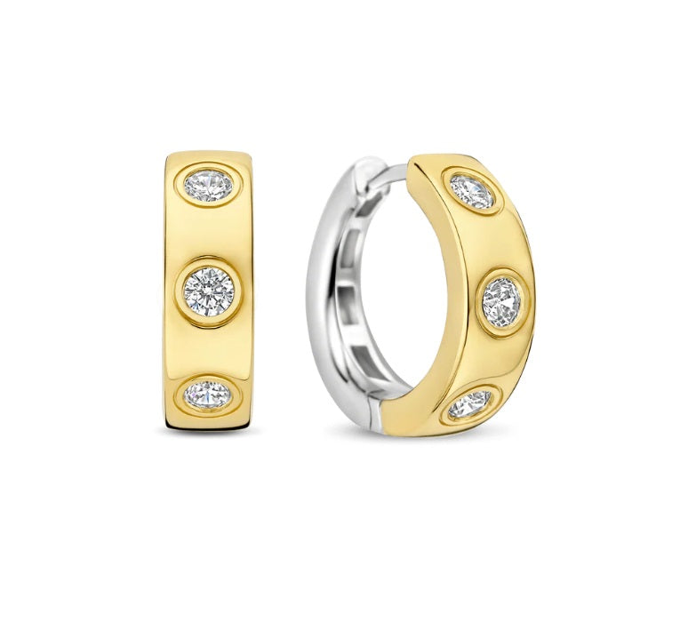 Sterling Silver 2 Colour Ti Sento Classic Zirconia Hoop Earrings