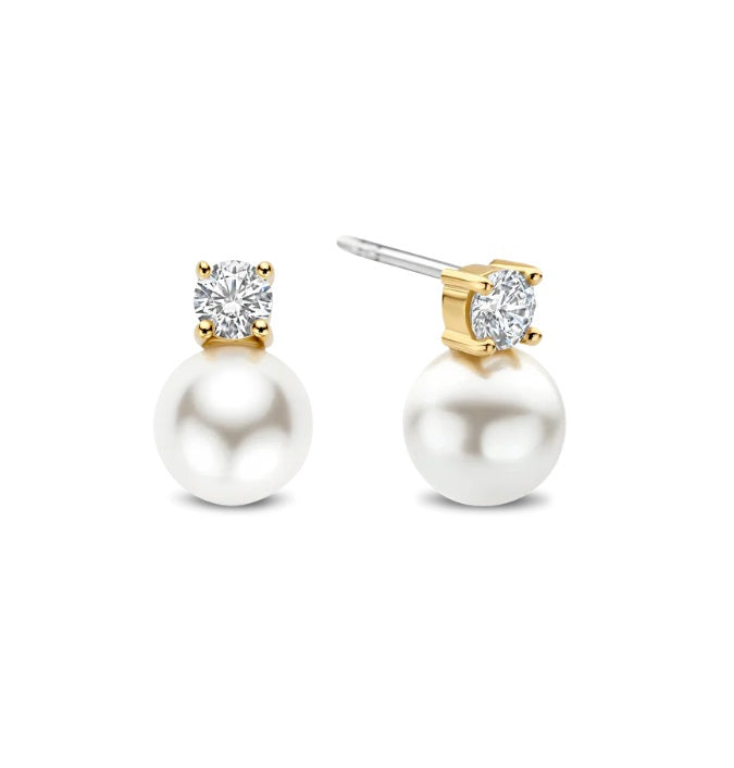 Sterling Silver 2 Colour Ti Sento Zirconia Pearl Stud Earrings