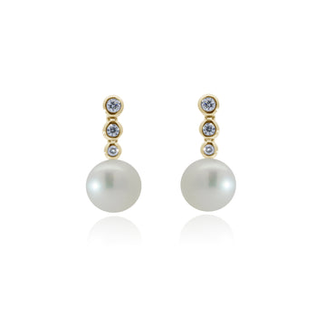 9ct Yellow Gold Cultured Pearl & Diamond Drop Earrings