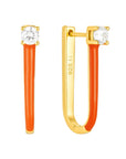 Yellow Gold On Silver Apricot Enamel U Hoop Earrings