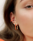 Yellow Gold On Silver Apricot Enamel U Hoop Earrings