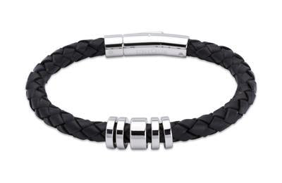 Mens Unique &amp; Co 19cm Black Leather Bracelet