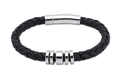 Mens Unique &amp; Co Black Leather Bracelet