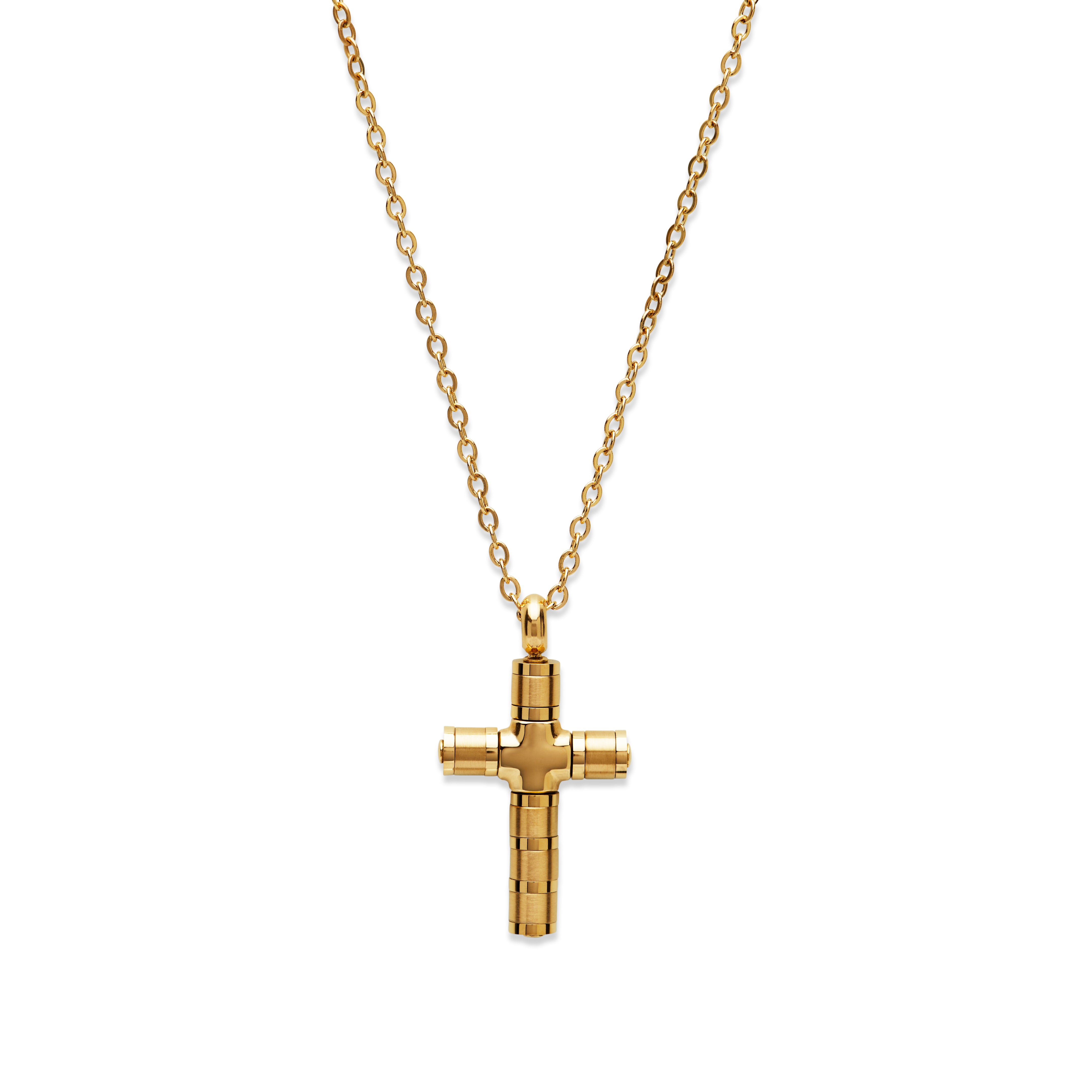 Mens Unique &amp; Co Gold on Steel Cross and Chain