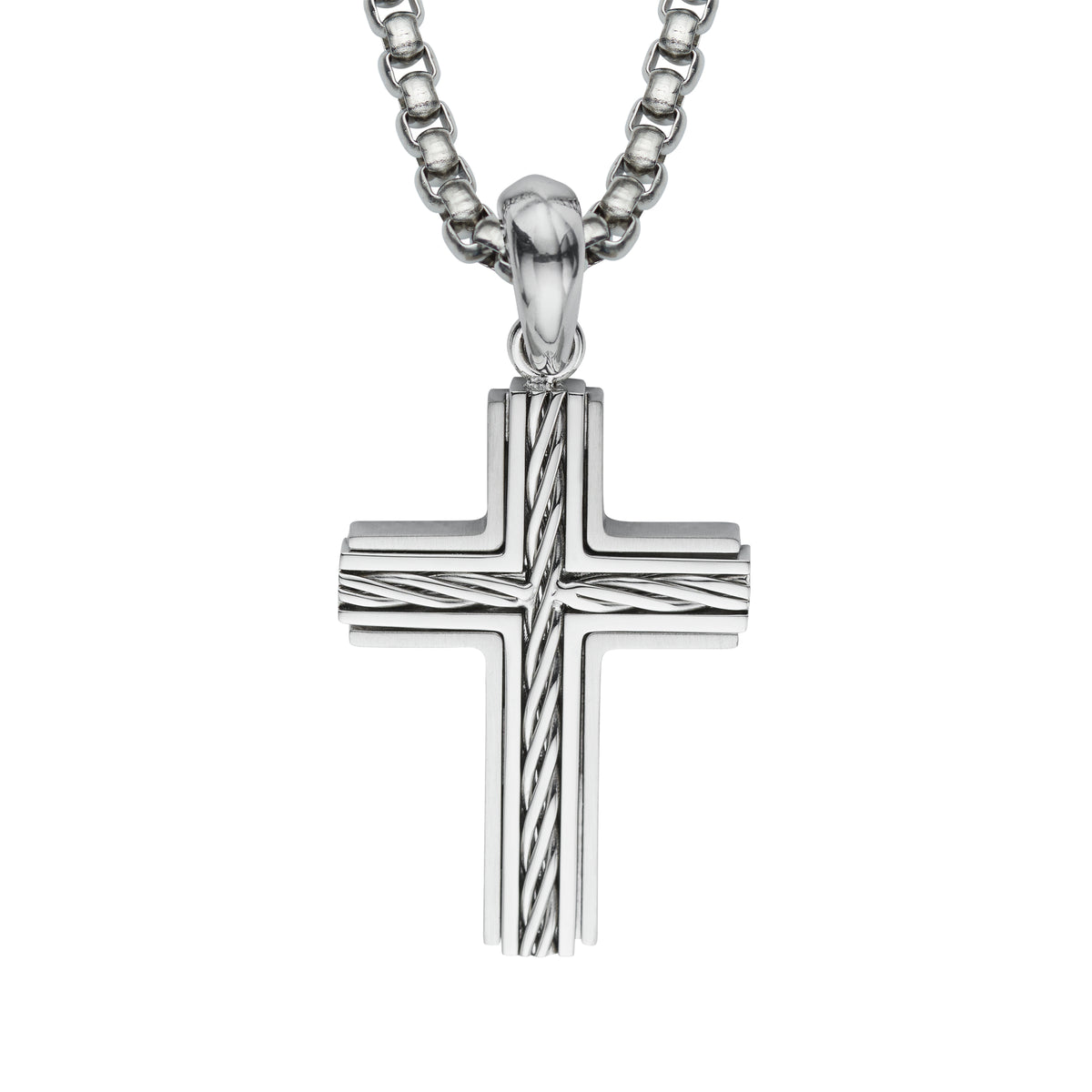 Mens Unique &amp; Co Steel Cross and Chain