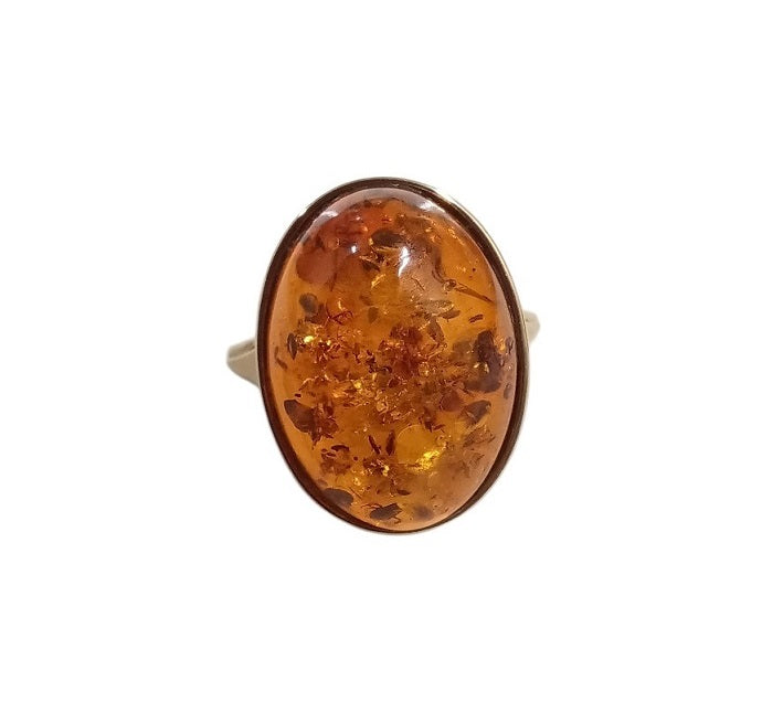 Pre Owned 9ct Yellow Gold Oval Amber Ring
