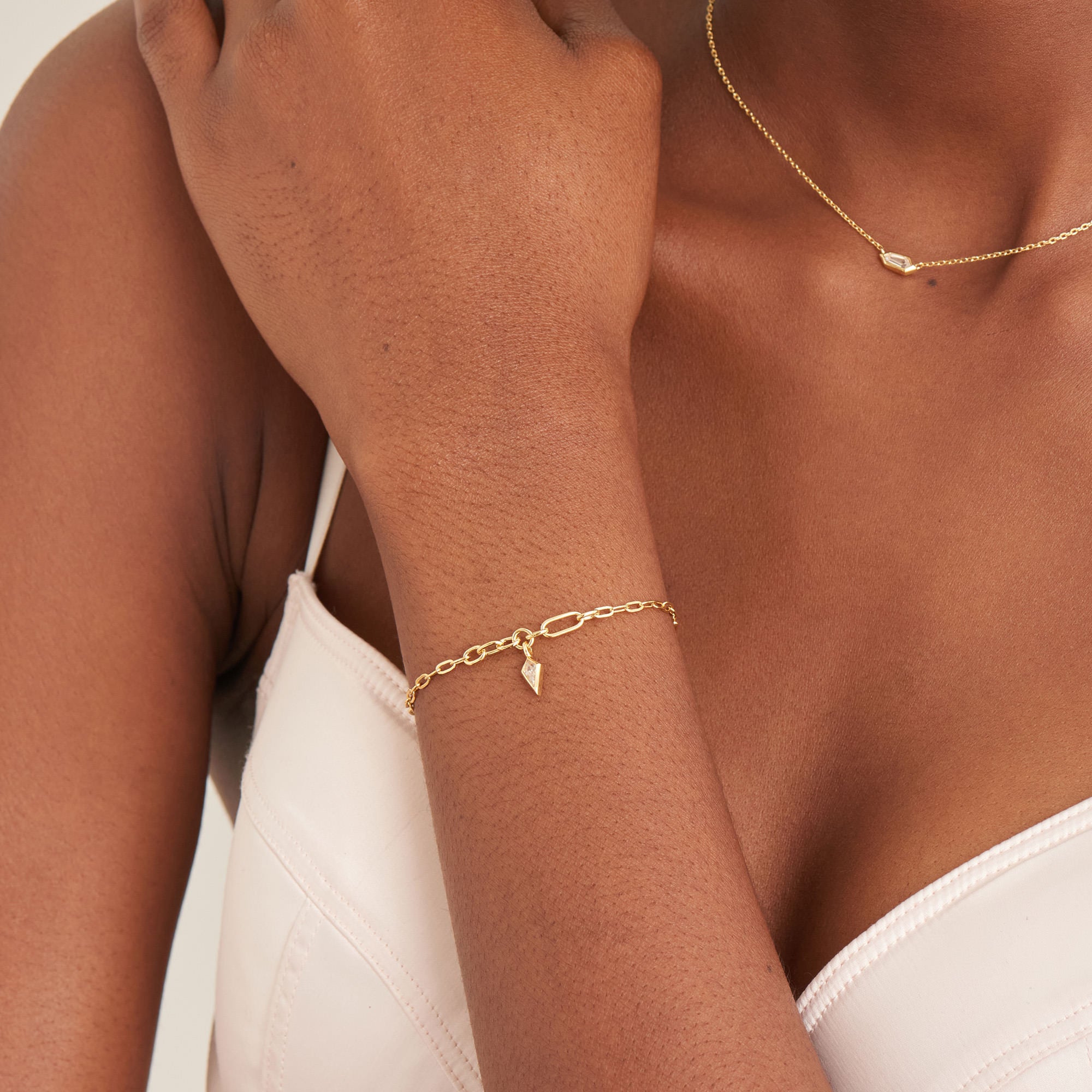 Gold Vermeil Ania Haie Sparkle Drop Pendant Chunky Chain Bracelet