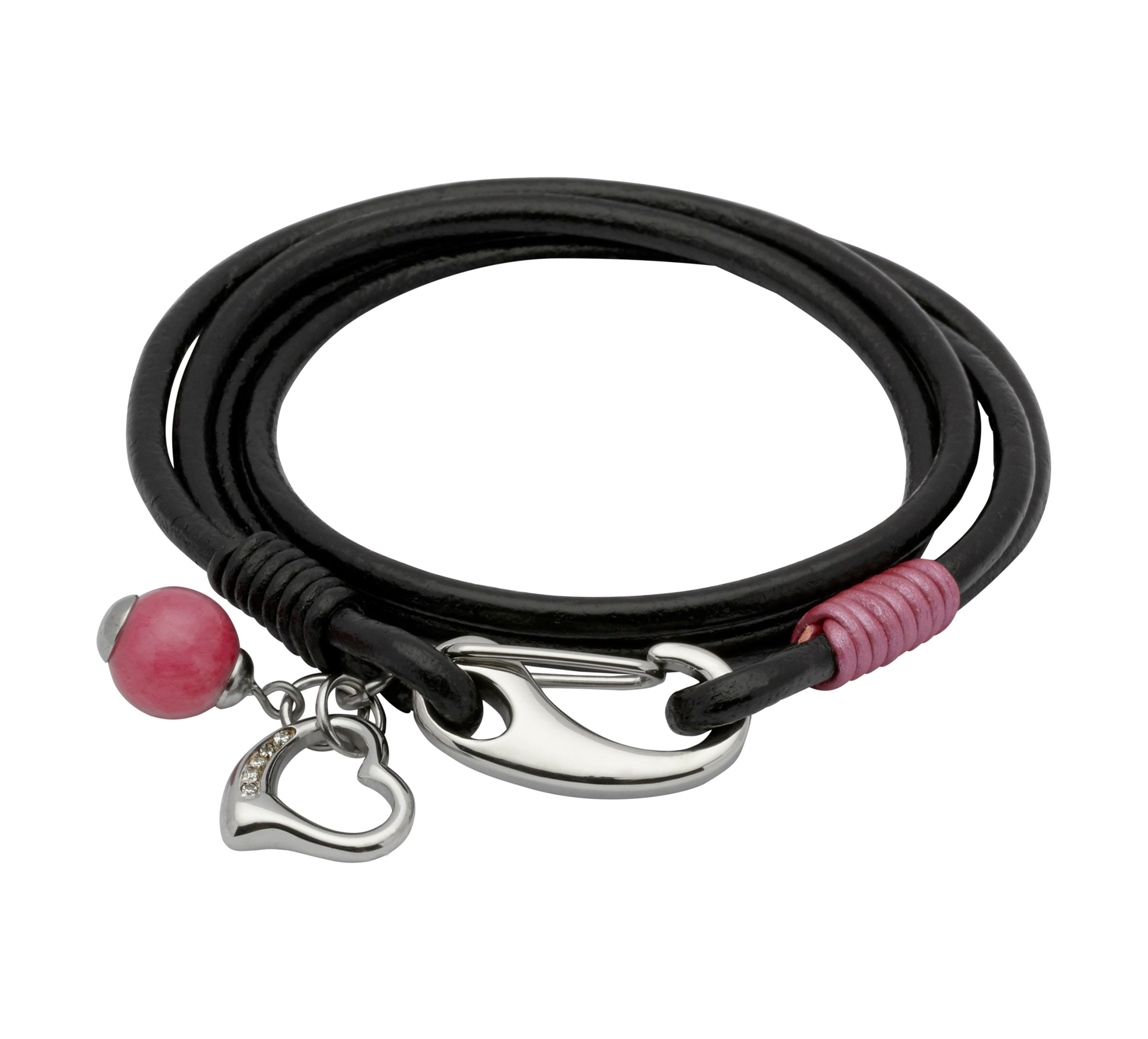 Ladies Unique &amp; Co Black Leather Bracelet