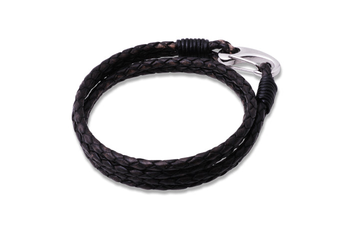 Mens Unique &amp; Co Wrap Around Black Leather Bracelet