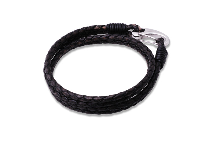 Mens Unique &amp; Co 21cm Wrap Around Black Leather Bracelet