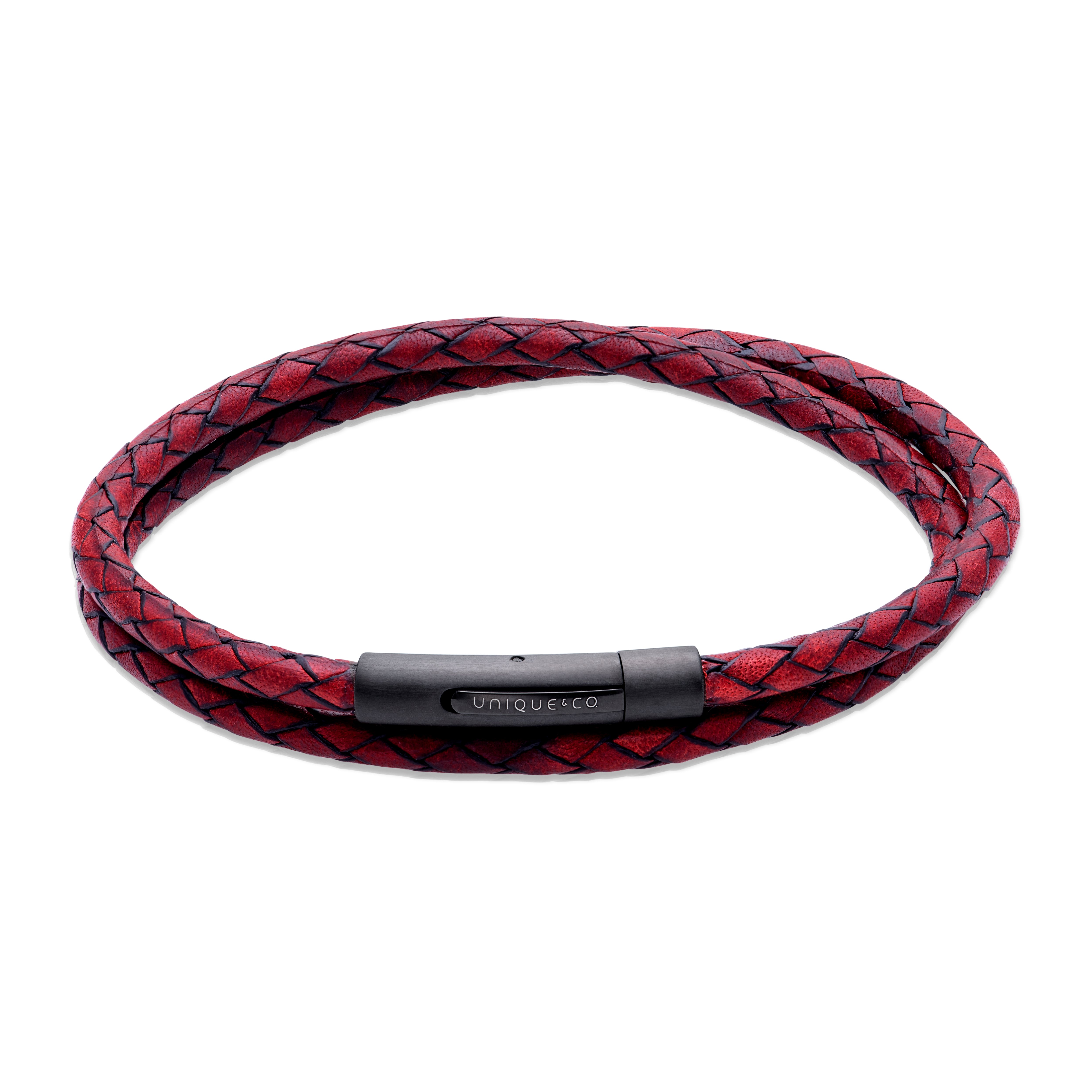Mens Unique &amp; Co Antique Red Leather Bracelet