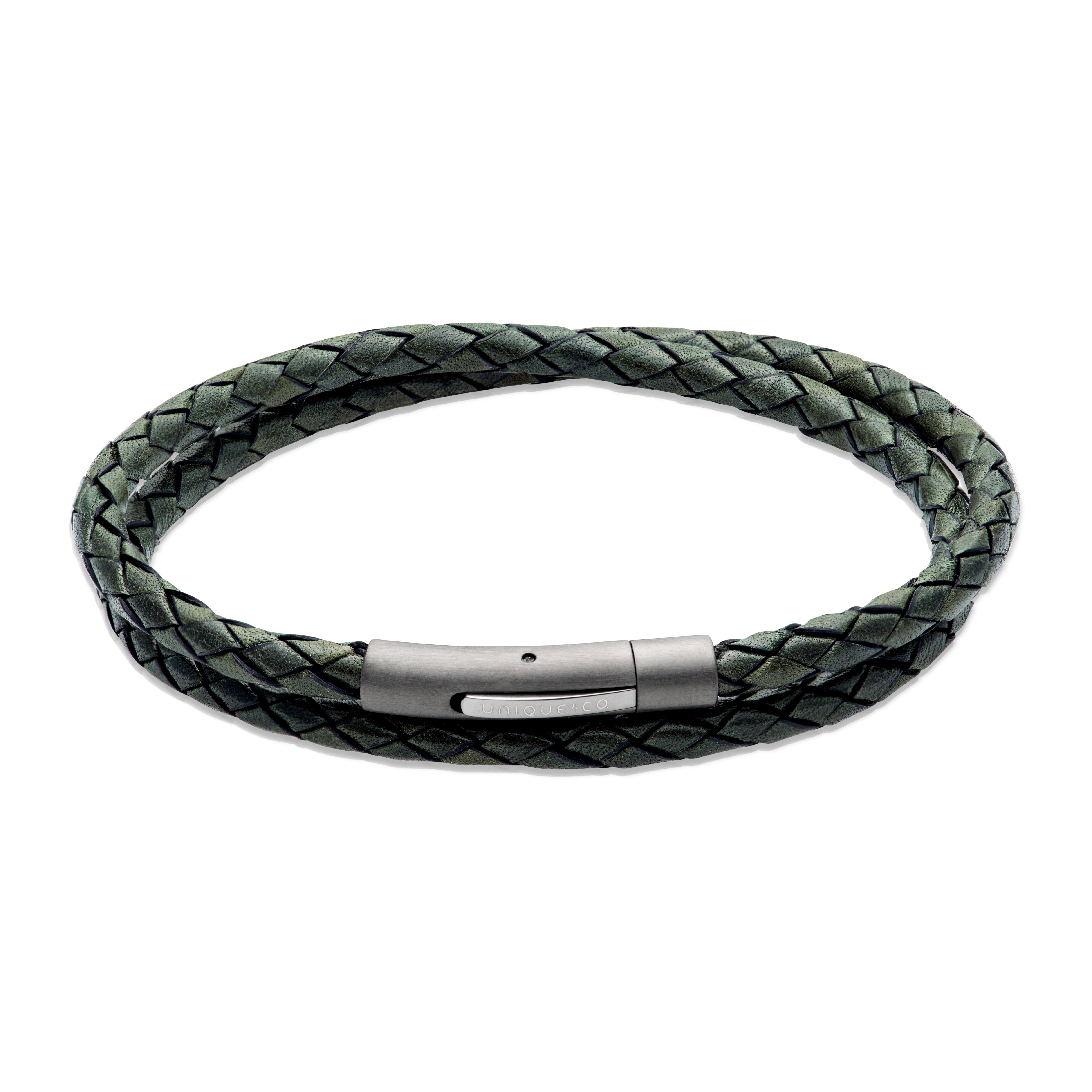 Mens Unique &amp; Co Dark Green Leather Bracelet