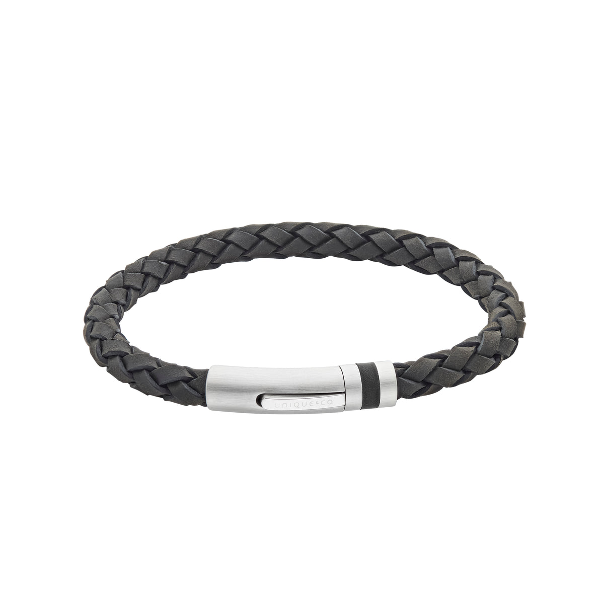 Mens Unique &amp; Co 21cm Black Leather Bracelet