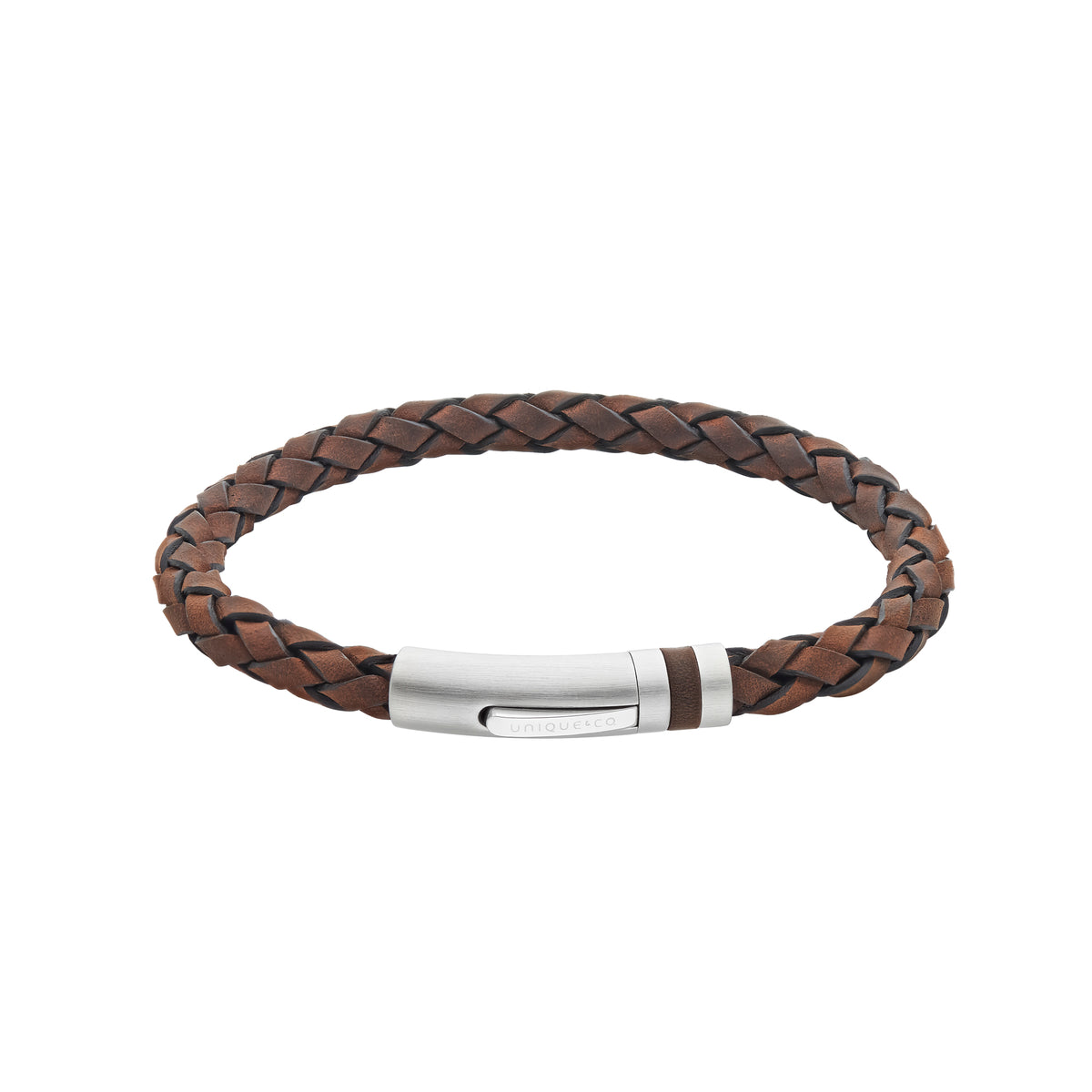 Mens Unique &amp; Co 21cm Dark Brown Leather Bracelet