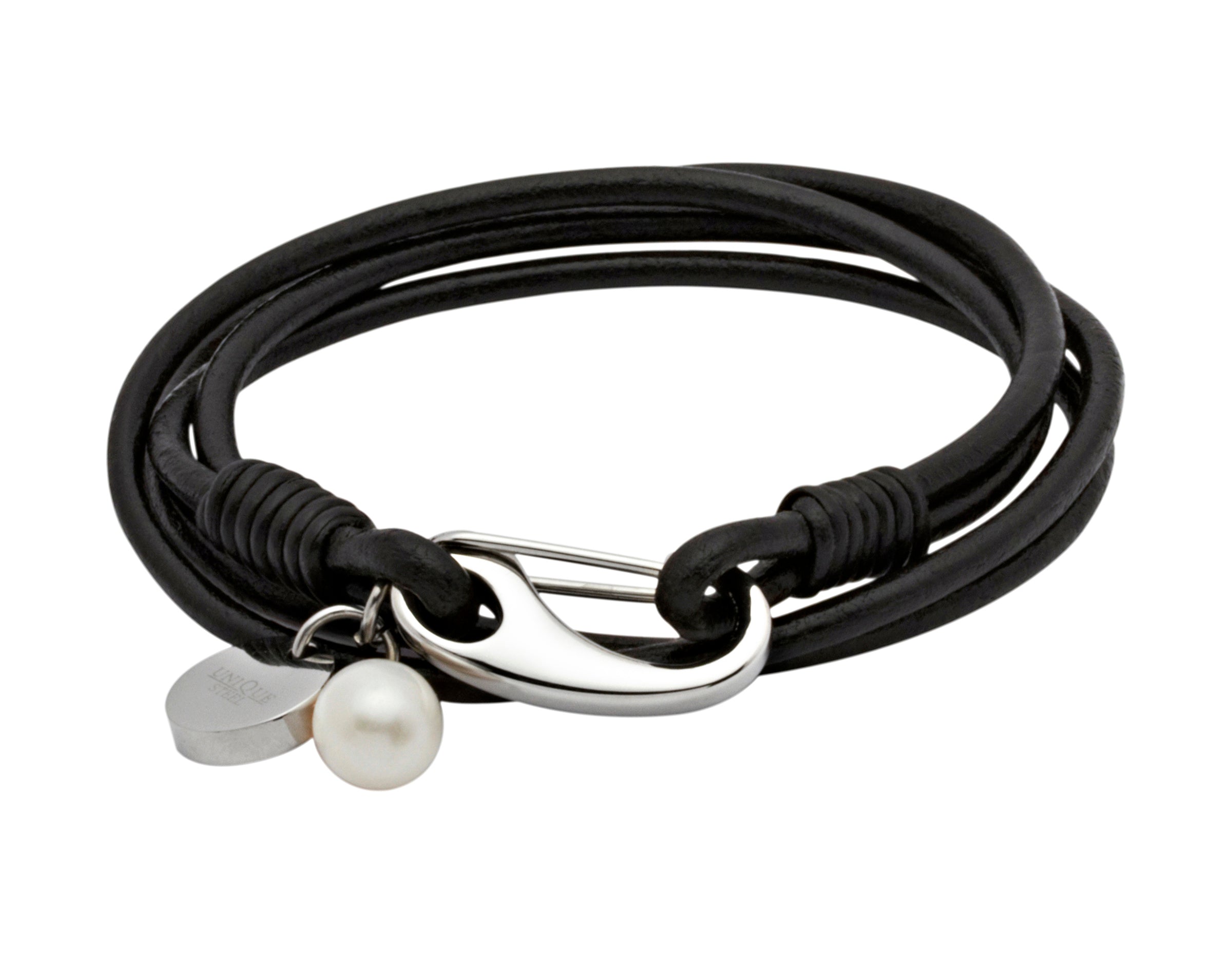Ladies Unique &amp; Co Black Leather Bracelet
