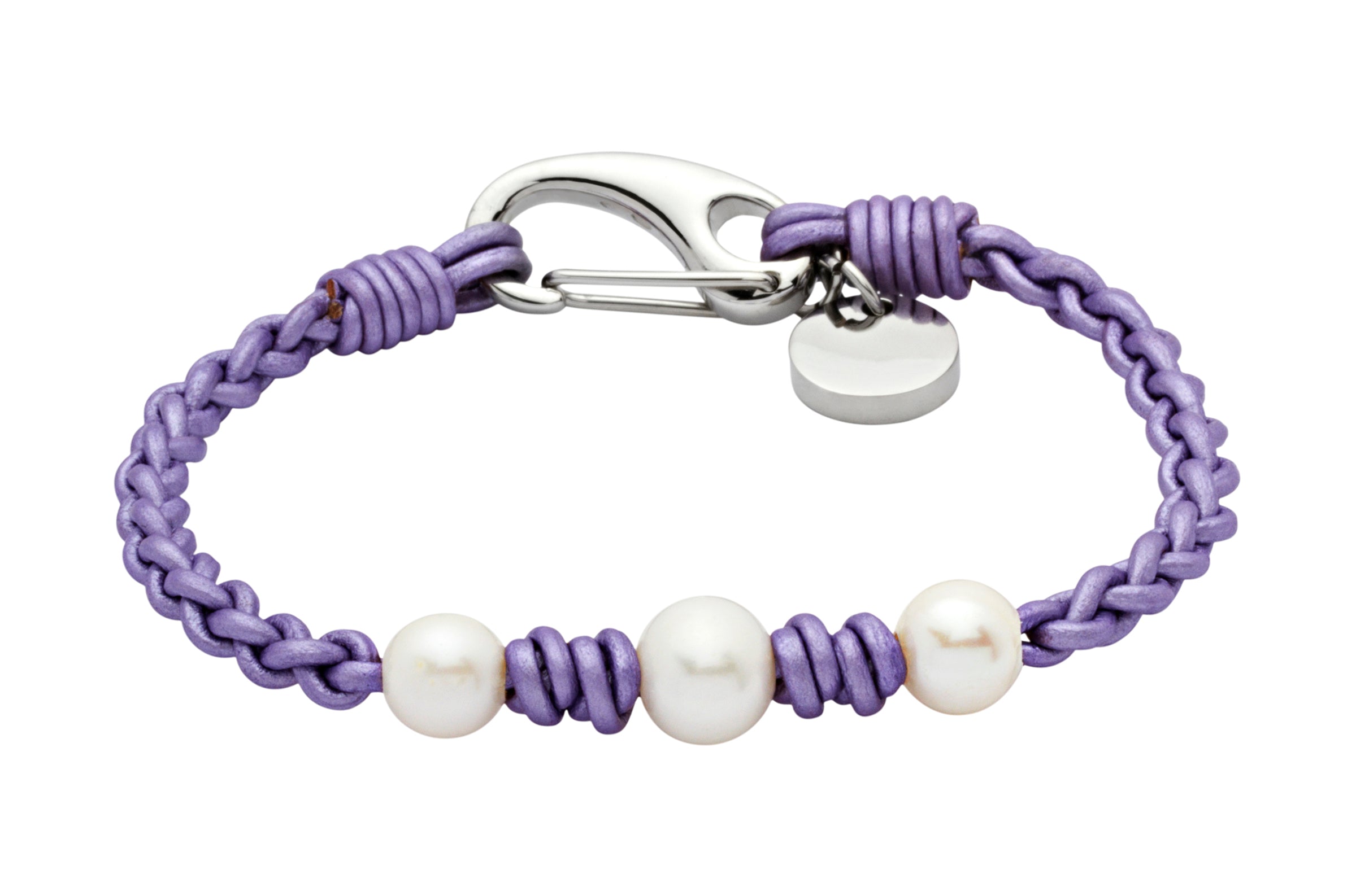 Ladies Unique &amp; Co Lilac Leather Pearl Bracelet