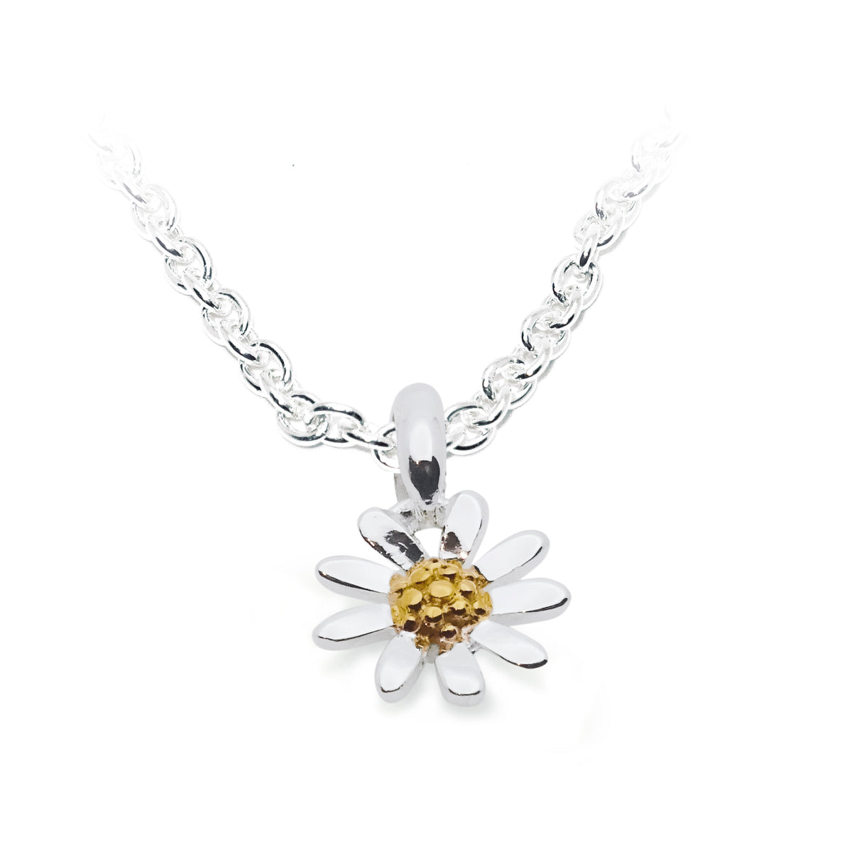 Sterling Silver 8mm Mini Daisy Pendant &amp; Chain Necklace