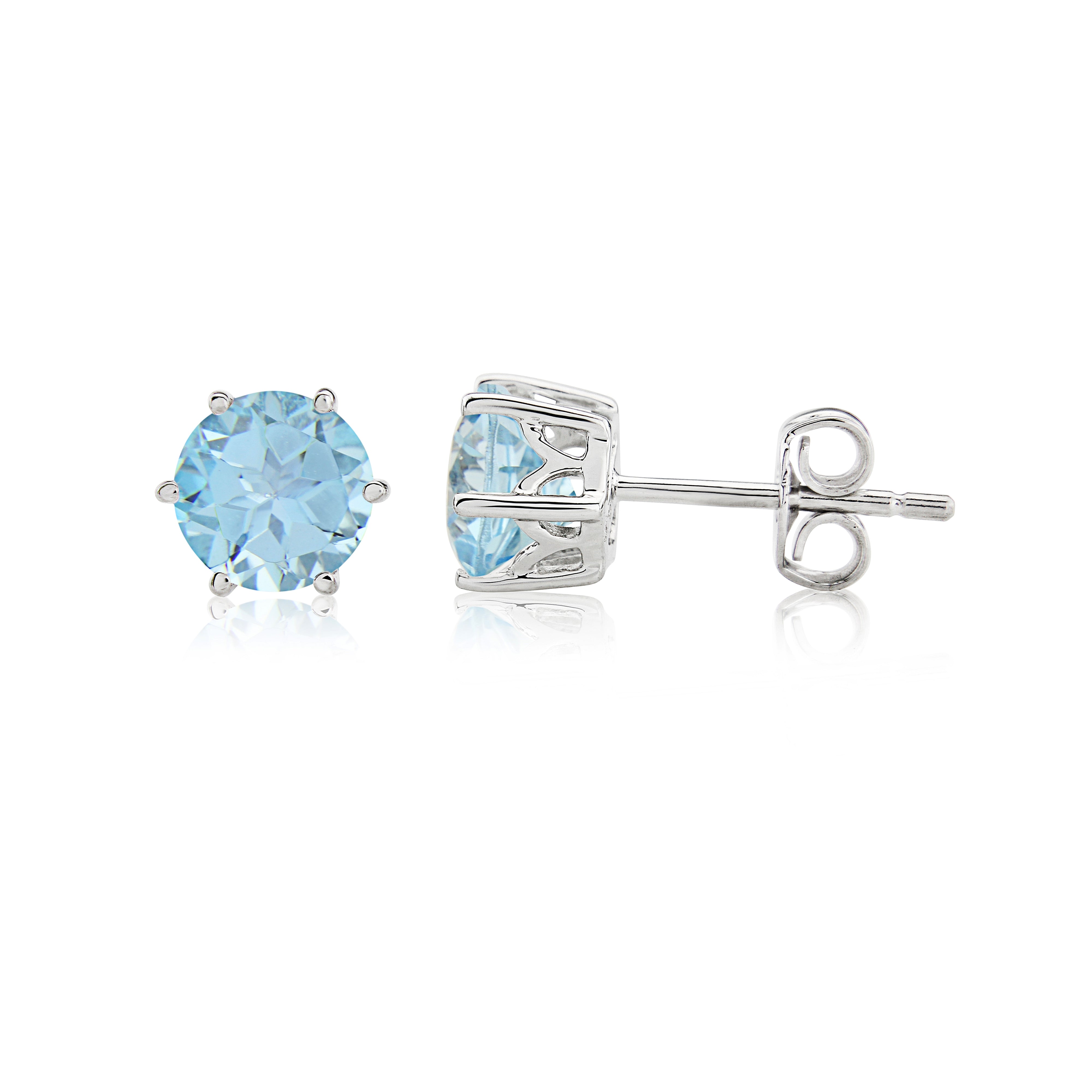 9ct White Gold Swiss Blue Topaz Round Stud Earrings