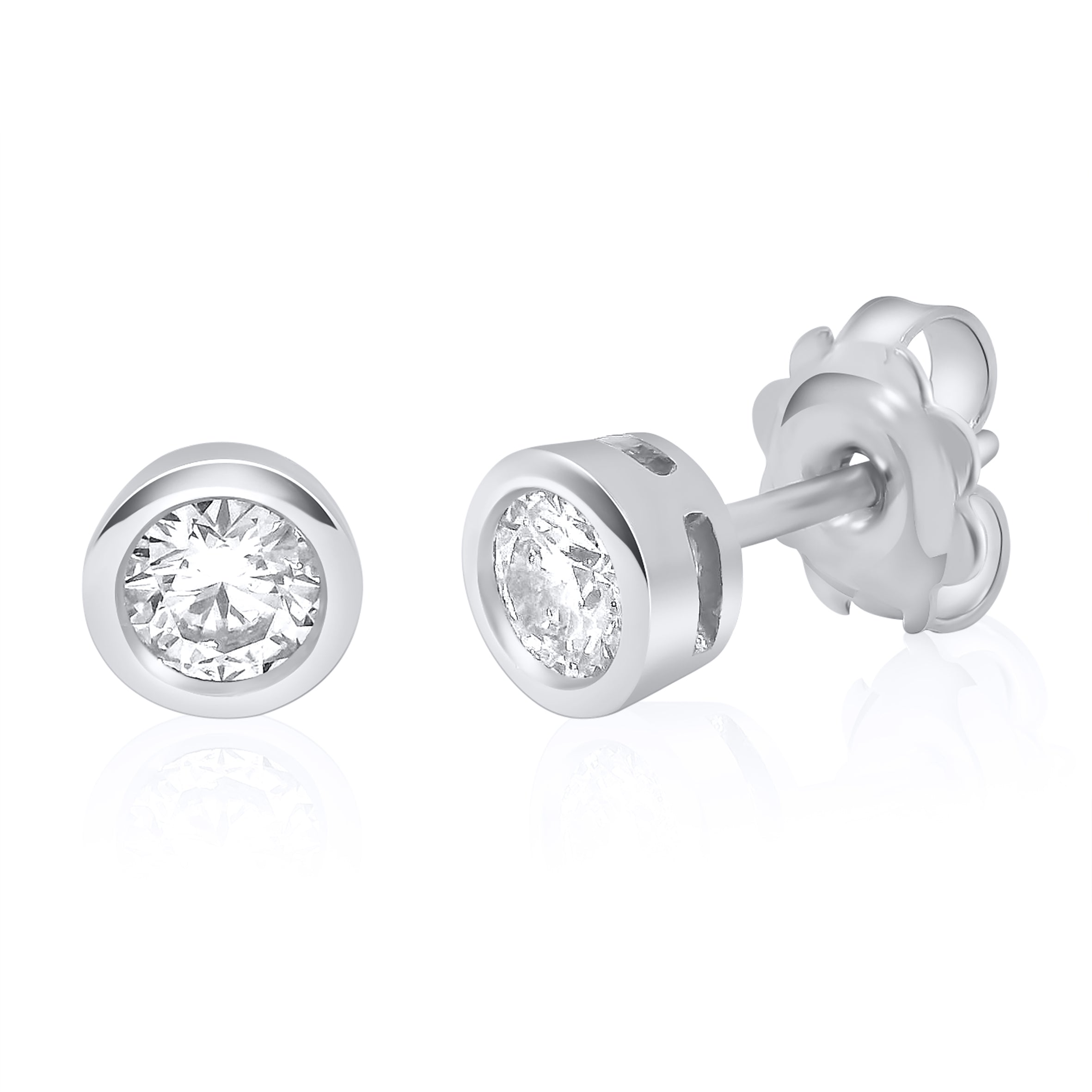 9ct White Gold 0.50ct Rub Set Diamond Stud Earrings