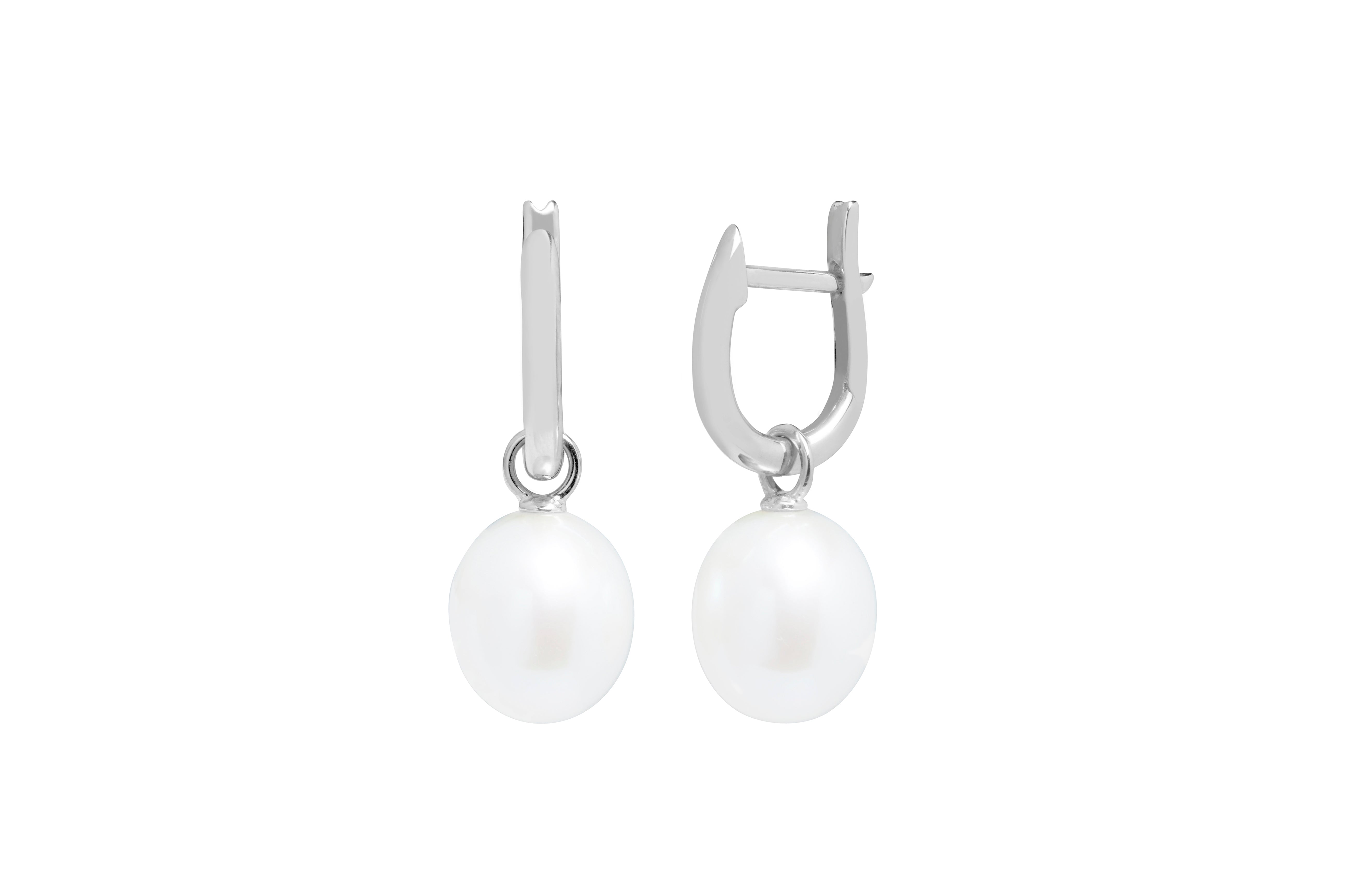 Sterling Silver 9mm White Freshwater Pearl Huggy Hoop Earrings