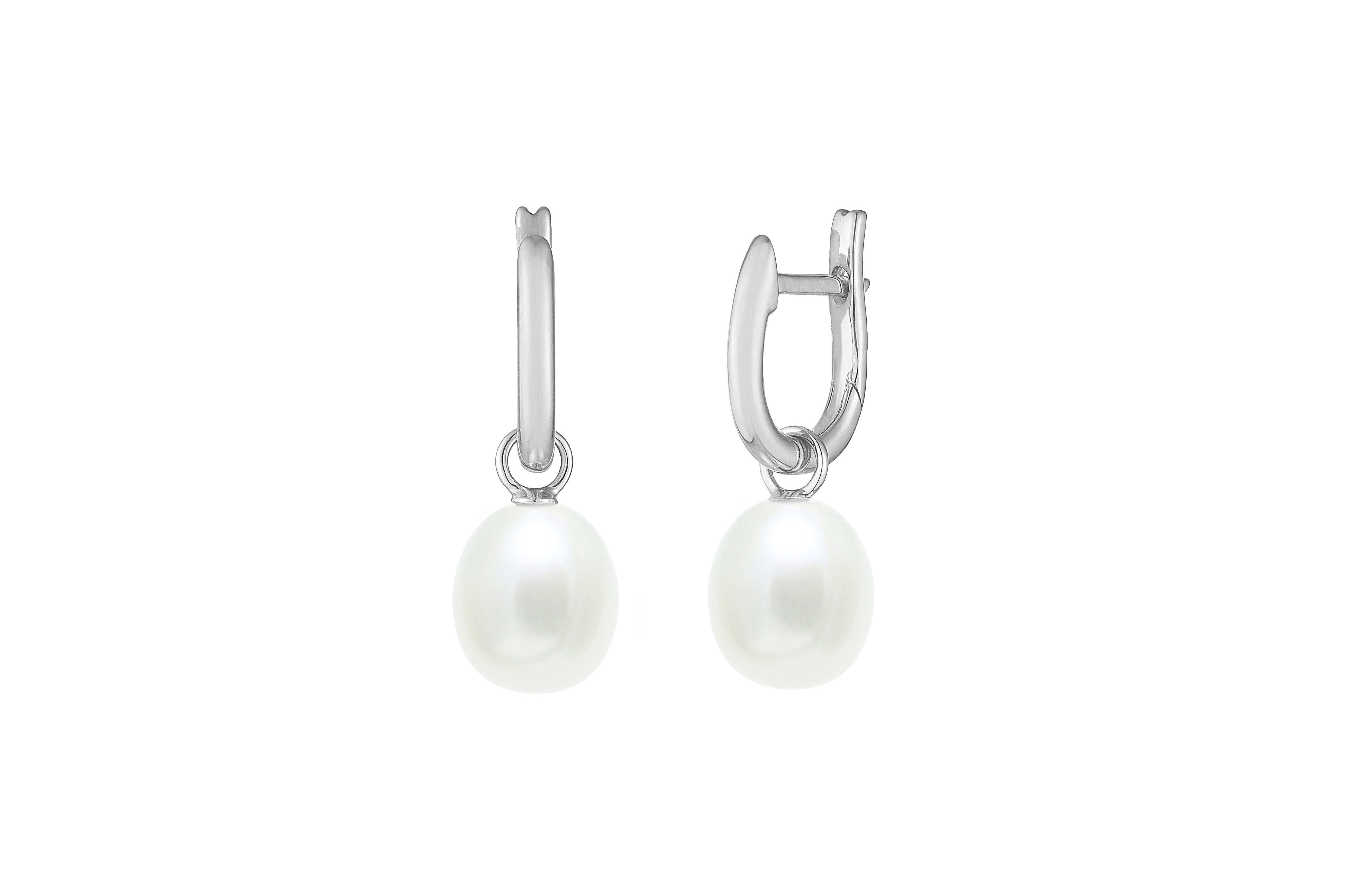 Sterling Silver 7.5mm White Freshwater Pearl Huggy Hoop Earrings