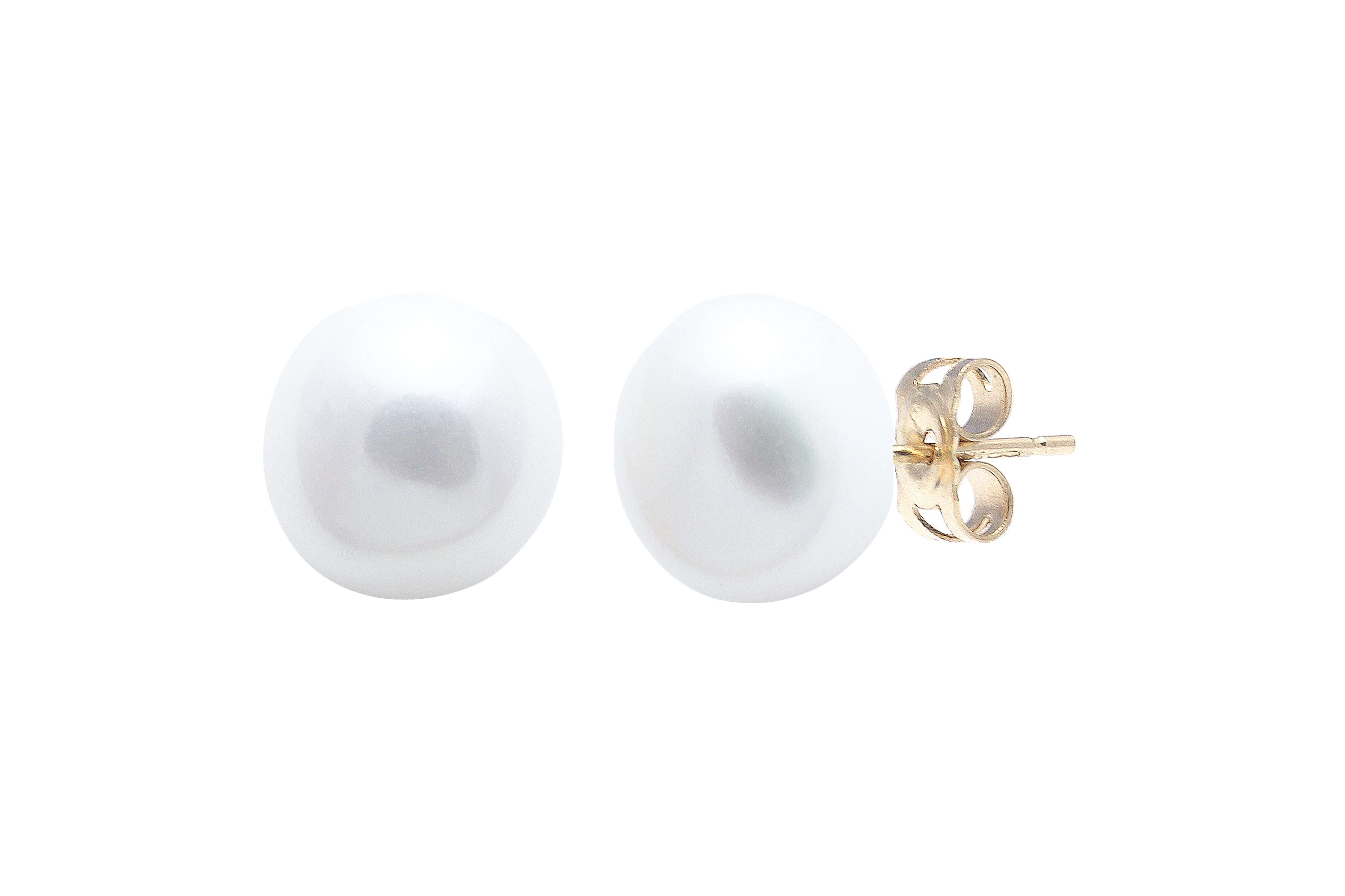 9ct Yellow Gold 11mm White Baroque Pearl Stud Earrings