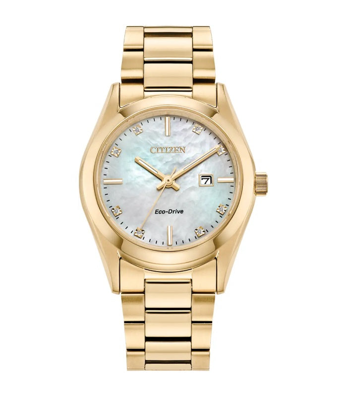Ladies Gold Tone Citizen Eco Drive Diamond Set Watch on Bracelet