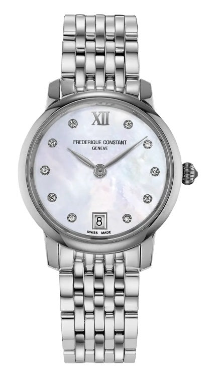 Ladies Steel Frederique Constant Slimline Diamond Set Watch on Bracelet