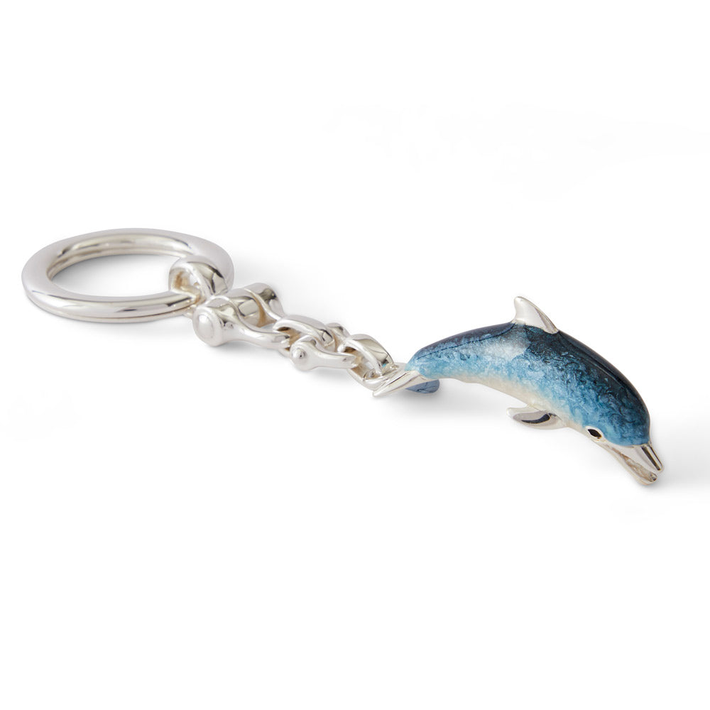 Silver and Enamel Dolphin Keyring