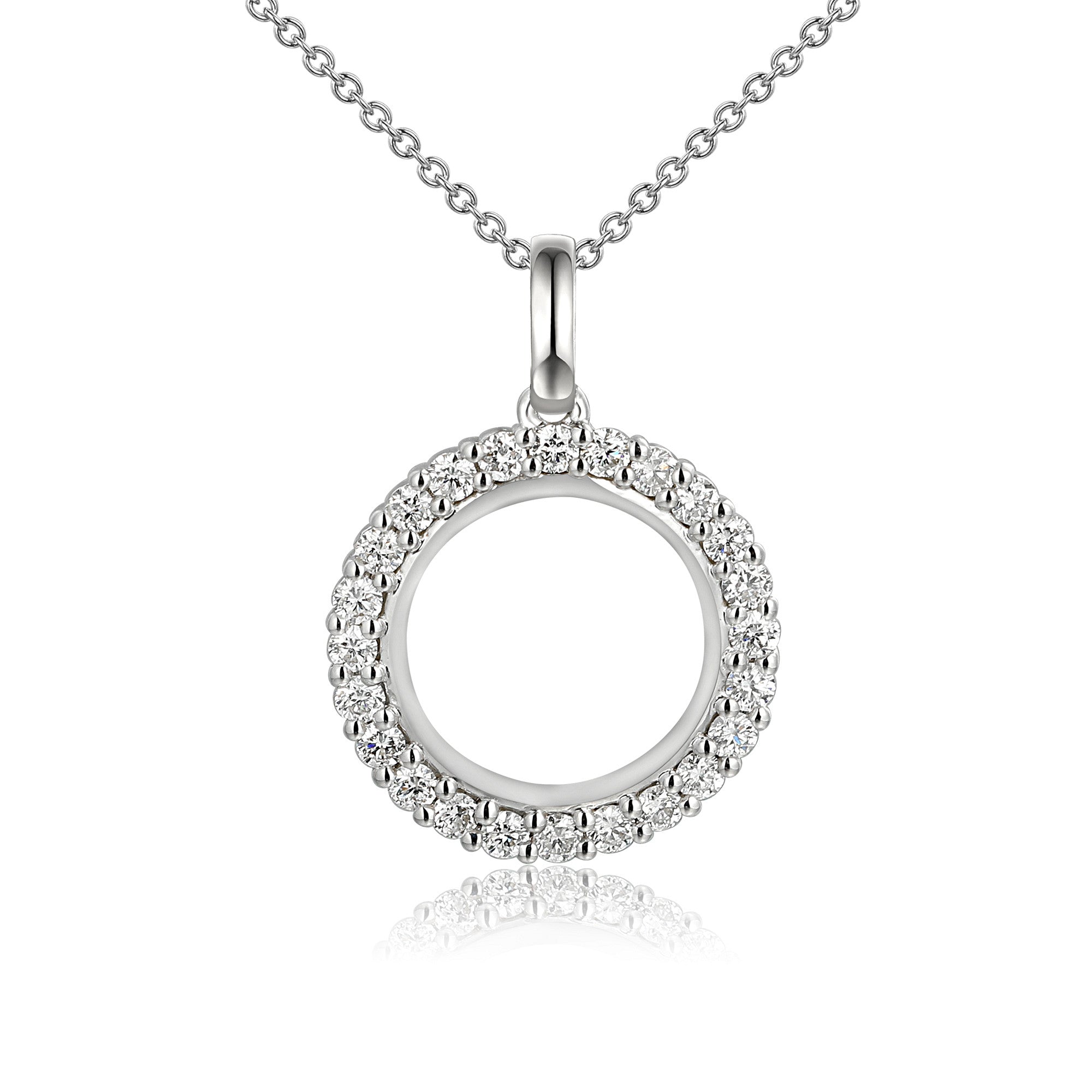 18ct White Gold 0.43ct Diamond Set Circle Pendant &amp; Chain