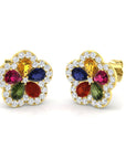 9ct Yellow Gold Multi Sapphire and Diamond Stud Earrings