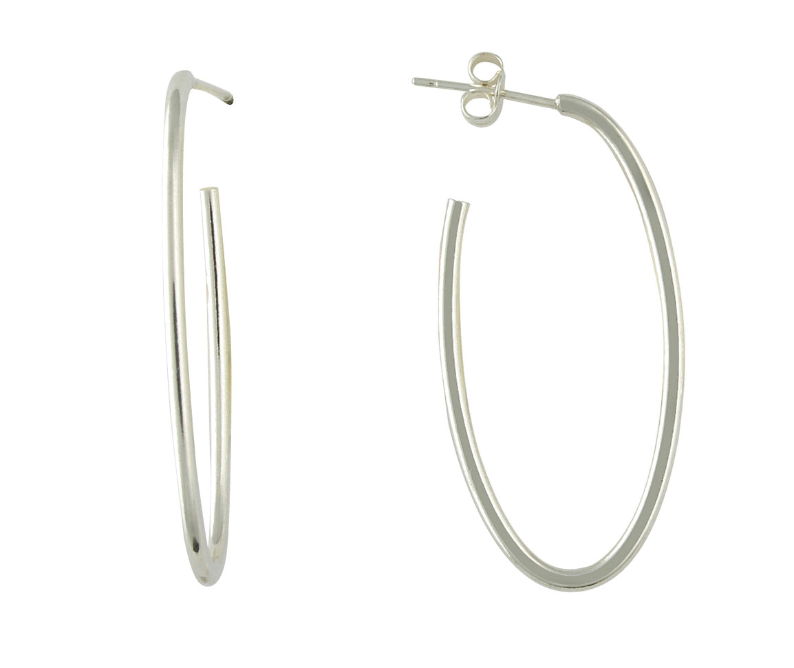 Sterling Silver Plain Polished Oval Hoop Earrings