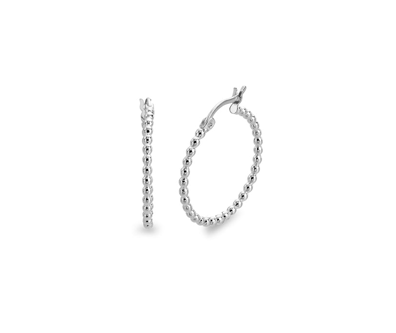 Sterling Silver 25mm Beaded Round Hoop Earrings