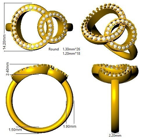 9ct Yellow Gold Interlocking Circle Diamond Ring