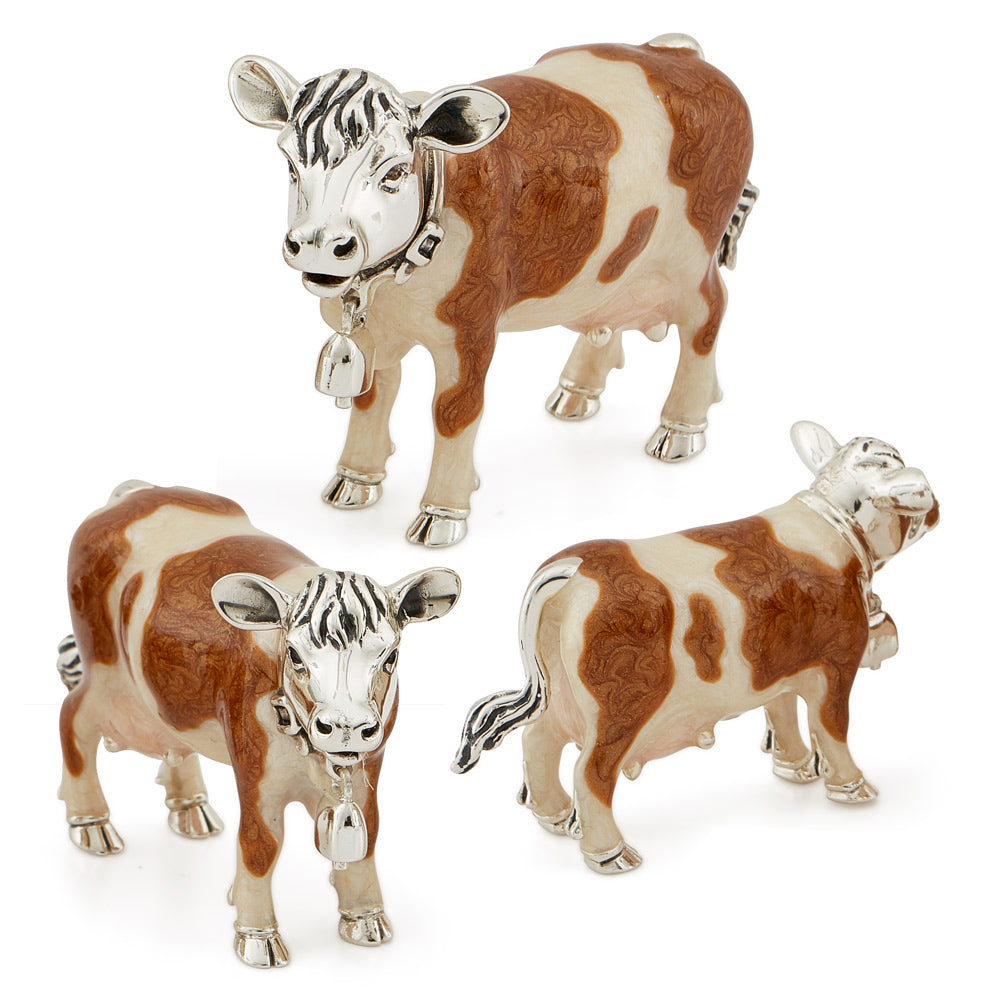Set of 3 Silver and Enamel Cows