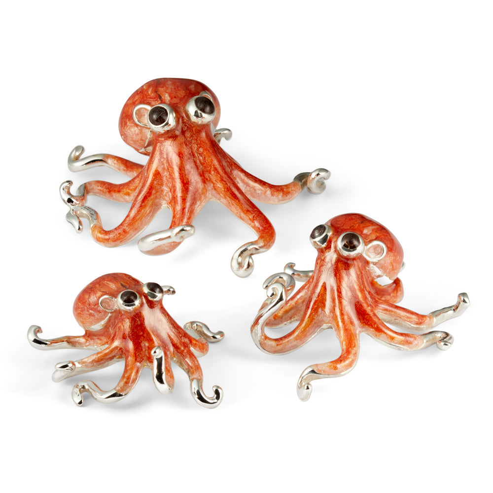 Set of 3 Silver and Enamel Octopus